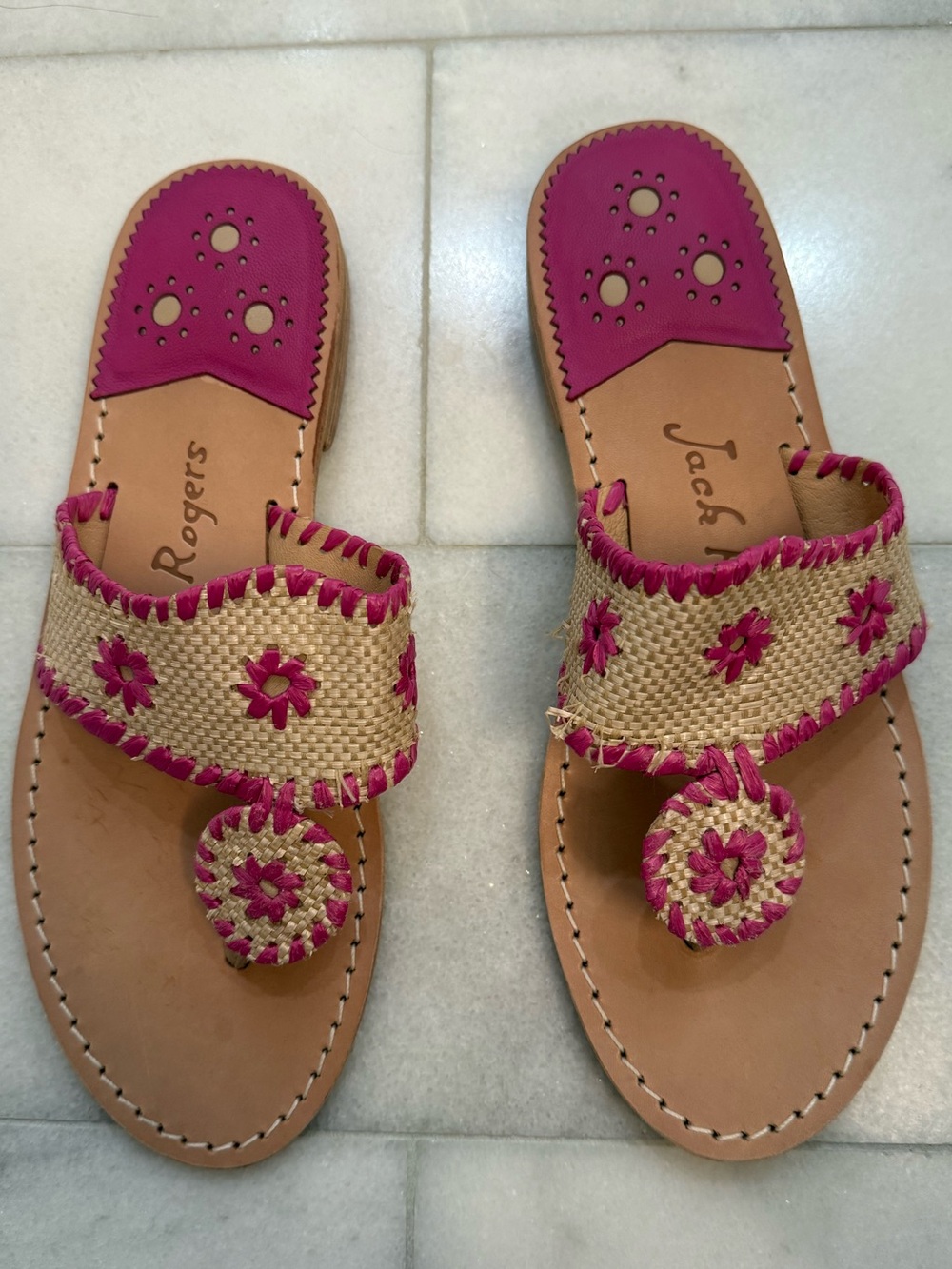 Jack Rogers Raffia & Leather Sandals. 8.5.